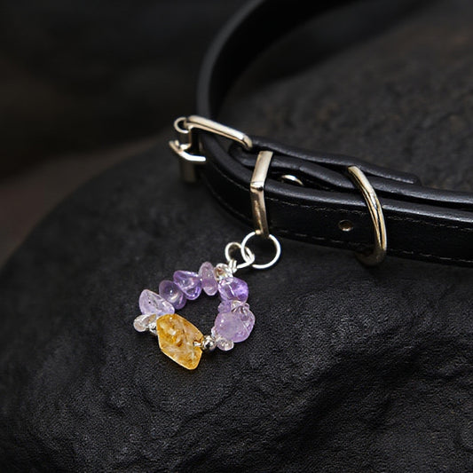 Dual Energy Crystal Wreath Pet Collar - the perfect fusion of topaz pillar and amethyst broken