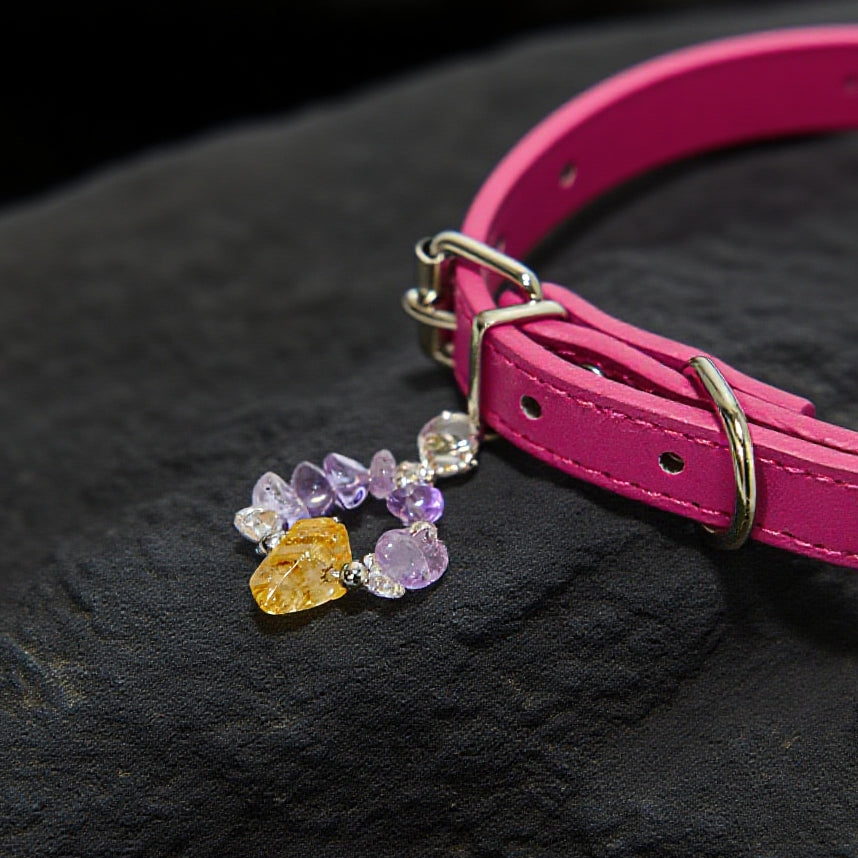 Dual Energy Crystal Wreath Pet Collar - the perfect fusion of topaz pillar and amethyst broken