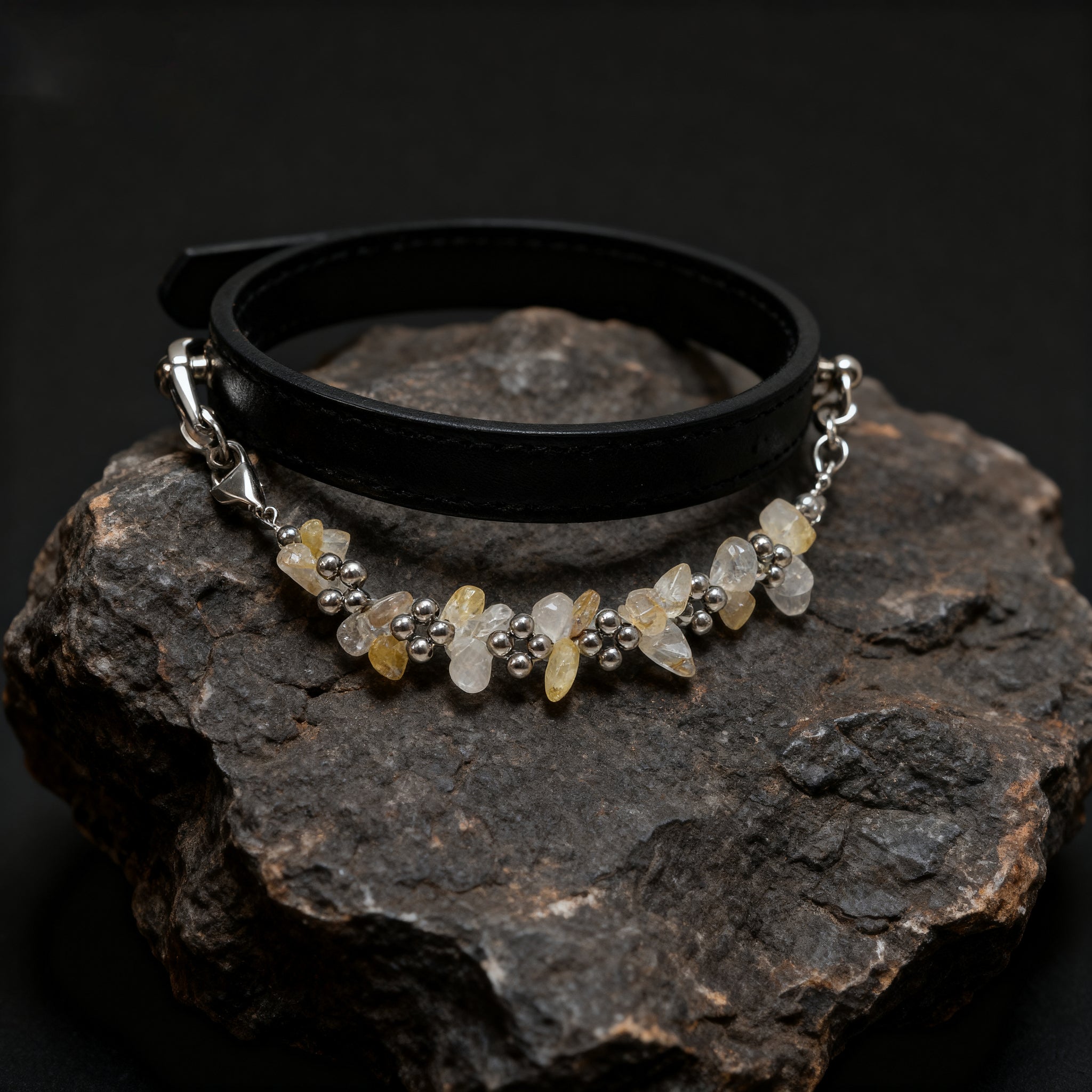 Natural topaz adjustable button pet collar - Give your furry child a gift that will shine