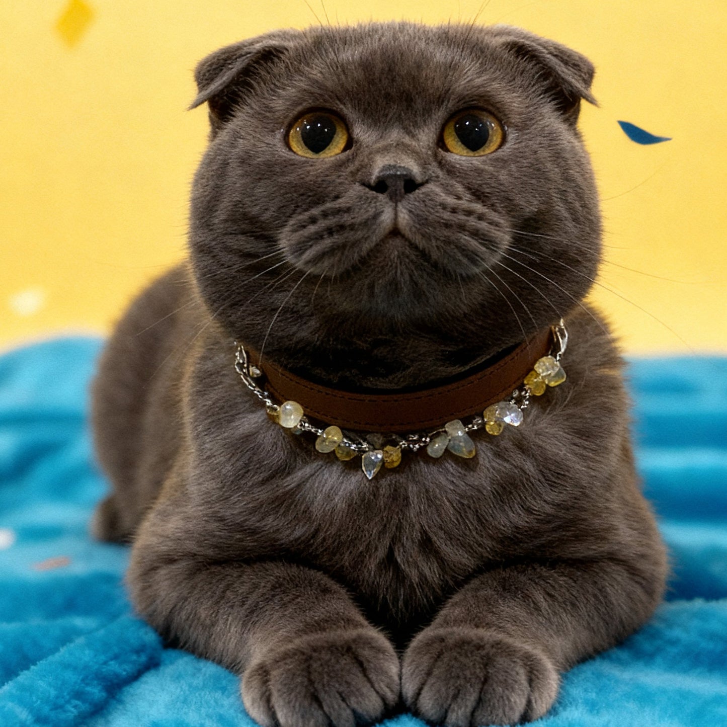 Natural topaz adjustable button pet collar - Give your furry child a gift that will shine