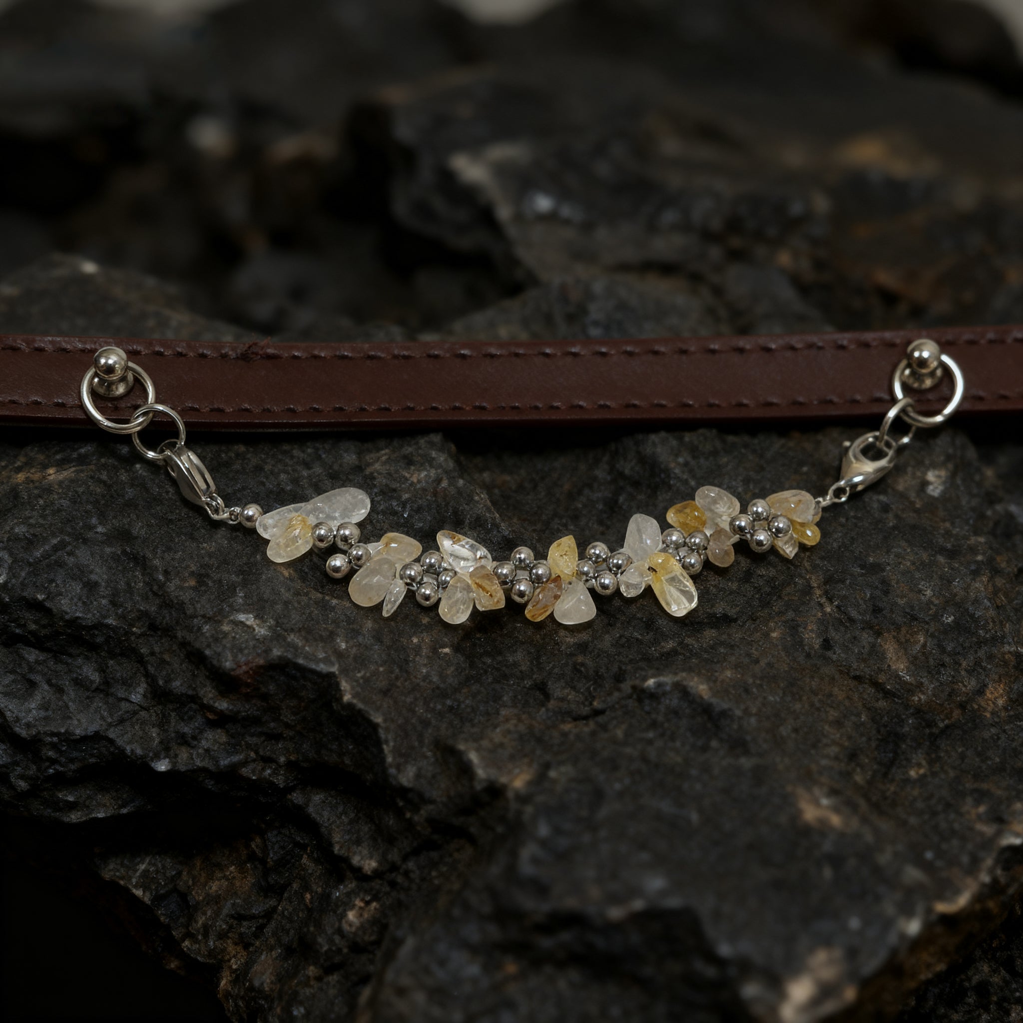 Natural topaz adjustable button pet collar - Give your furry child a gift that will shine