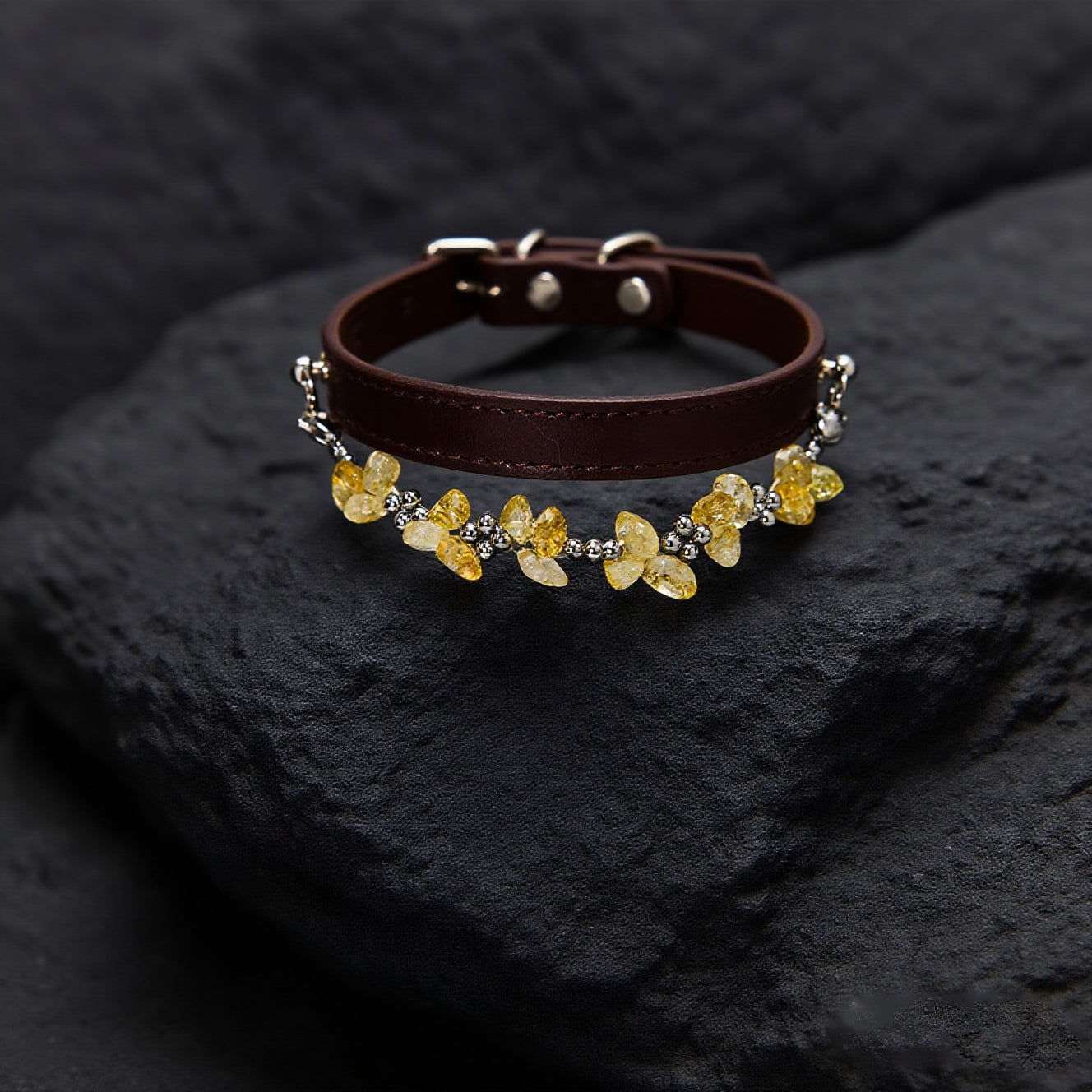 Natural topaz adjustable button pet collar - Give your furry child a gift that will shine