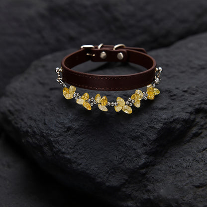 Natural topaz adjustable button pet collar - Give your furry child a gift that will shine