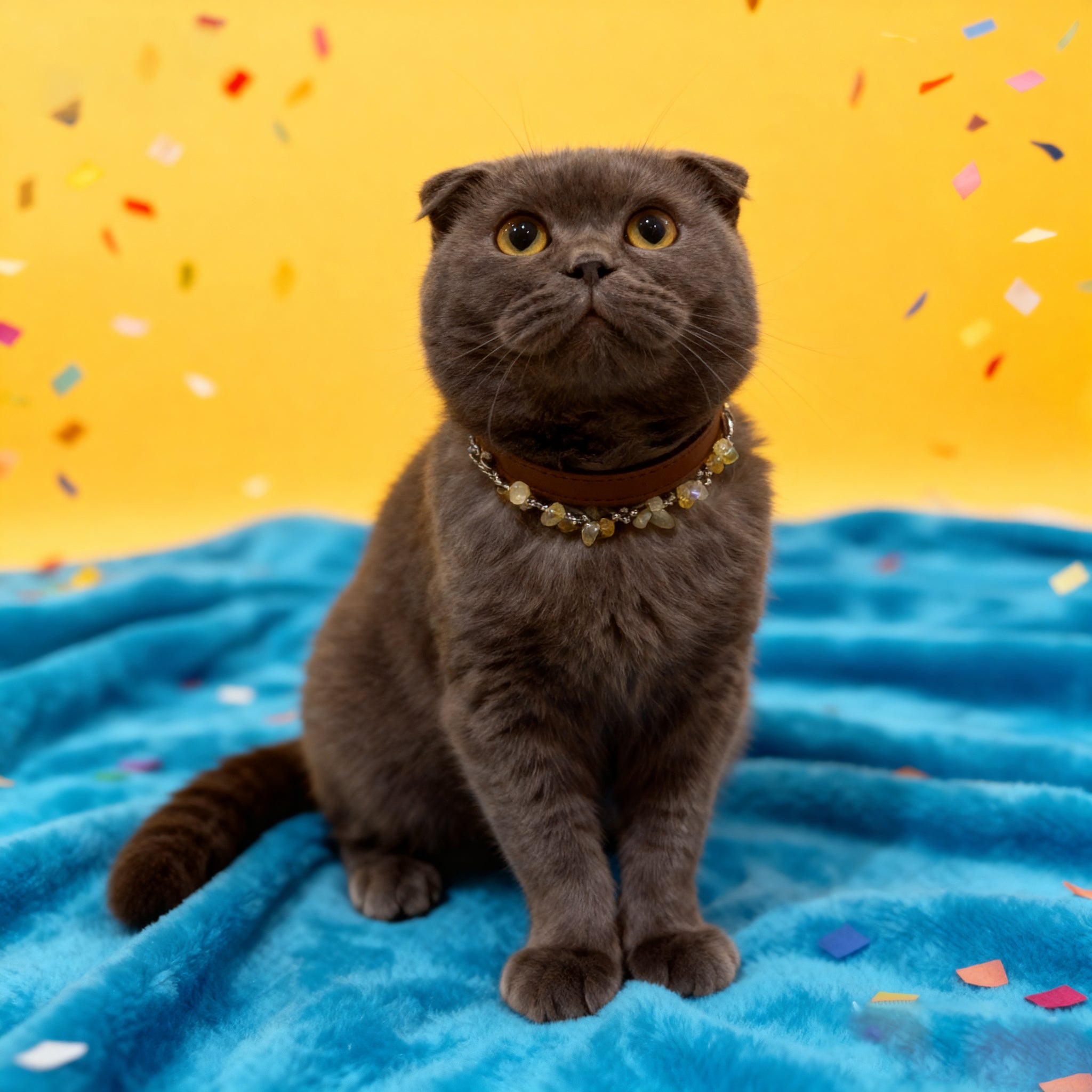 Natural topaz adjustable button pet collar - Give your furry child a gift that will shine