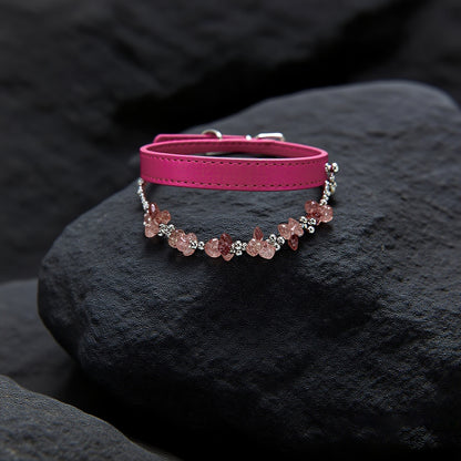 [Endearing] Natural strawberry crystal adjustment button pet collar - let fur children become the sweet focus of everyone's love