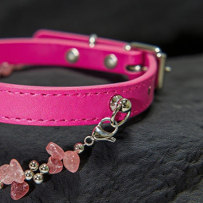 [Endearing] Natural strawberry crystal adjustment button pet collar - let fur children become the sweet focus of everyone's love