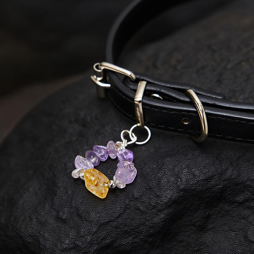 Dual Energy Crystal Wreath Pet Collar - the perfect fusion of topaz pillar and amethyst broken