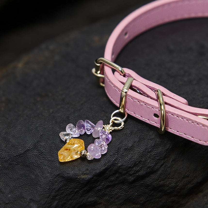 Dual Energy Crystal Wreath Pet Collar - the perfect fusion of topaz pillar and amethyst broken