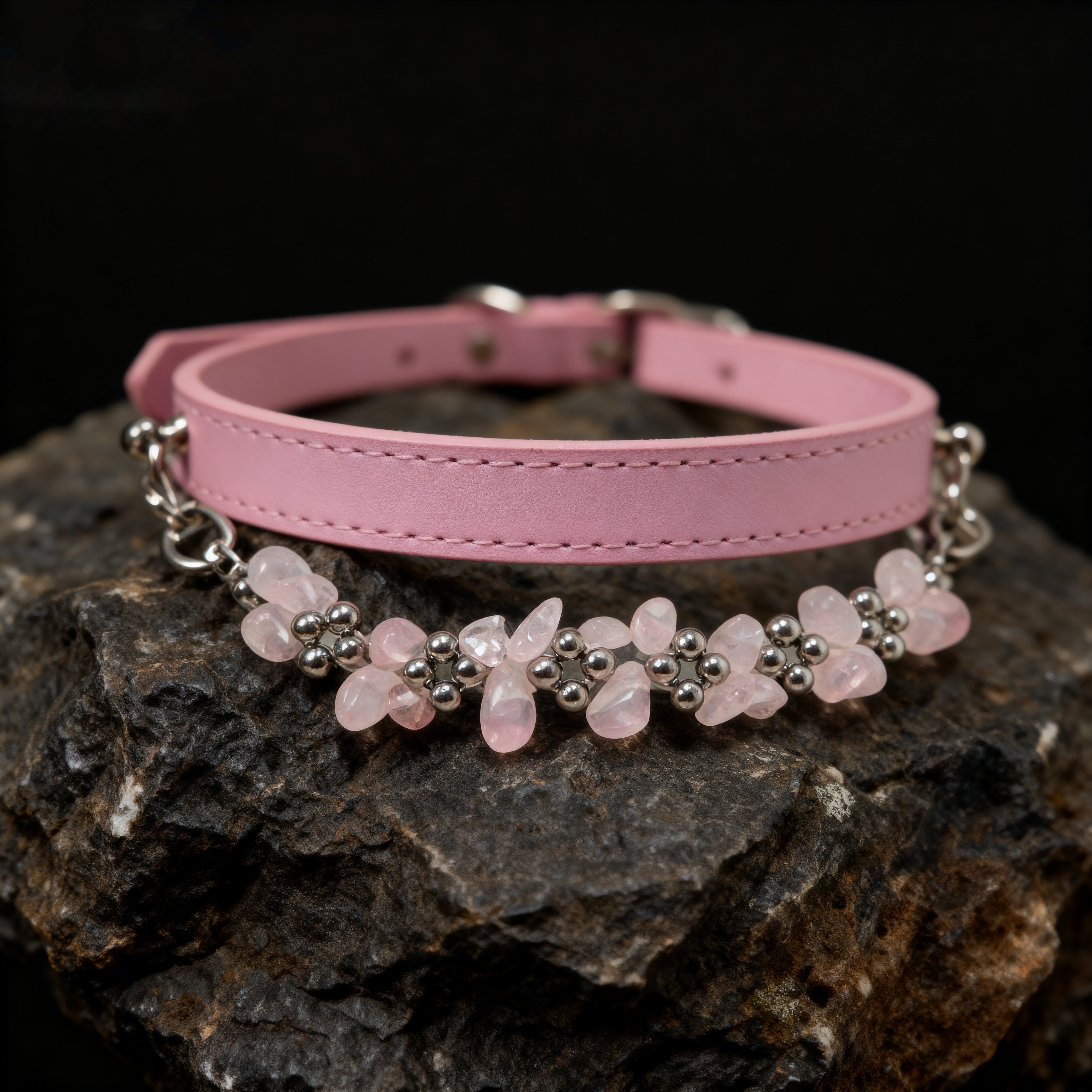 Natural powder crystal adjustment button pet collar - protect the gentle ties between you and your pet